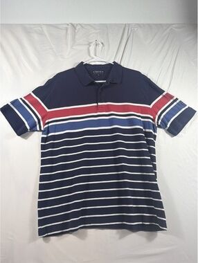 Armor Lux Men's XXL Navy Blue Red White Striped Polo Shirt 100% Cotton